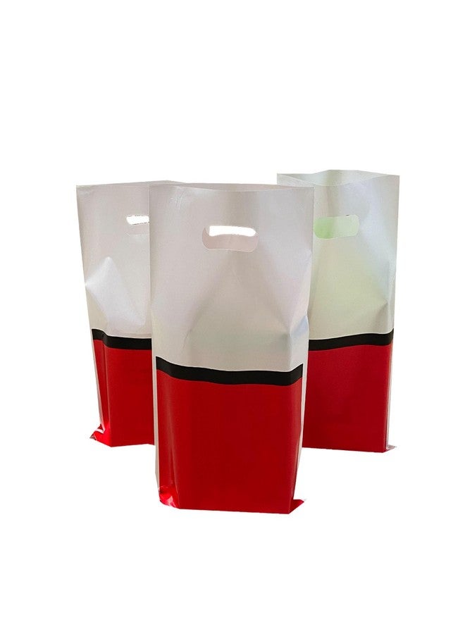 LYK 30 Pieces Plastic Gift Bags Bulk Red and White Treat Bags with Handle 6.5 x 9.8 Inch Candy Goodie Bags for Birthday Party Decor - Image 4