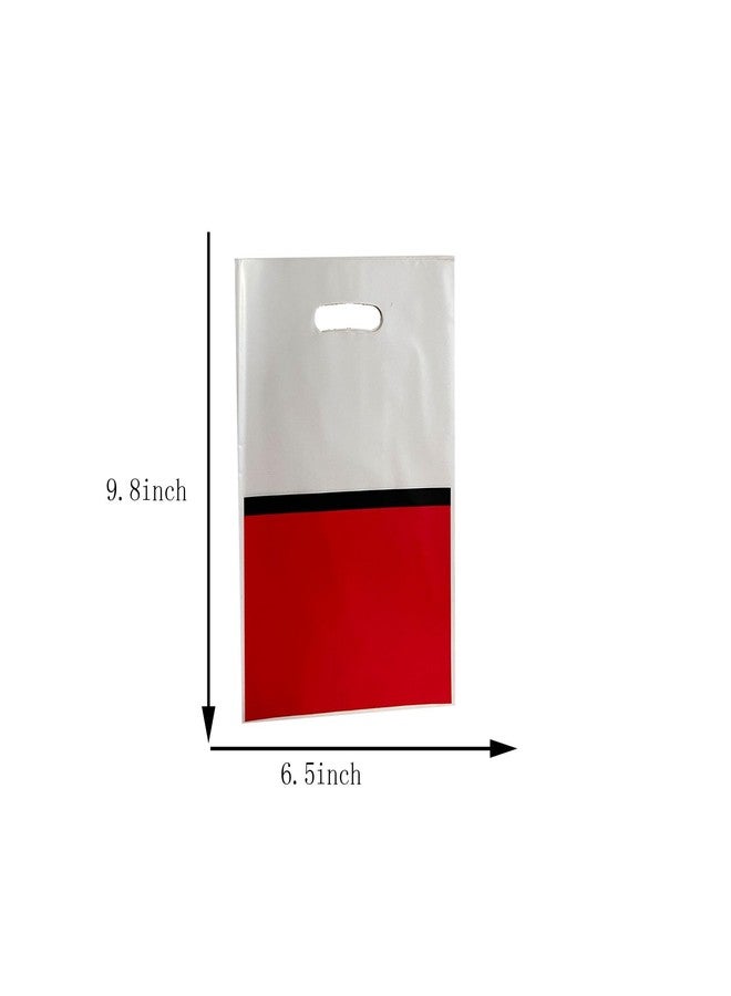 LYK 30 Pieces Plastic Gift Bags Bulk Red and White Treat Bags with Handle 6.5 x 9.8 Inch Candy Goodie Bags for Birthday Party Decor - Image 2