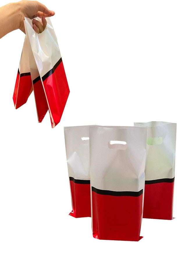 LYK 30 Pieces Plastic Gift Bags Bulk Red and White Treat Bags with Handle 6.5 x 9.8 Inch Candy Goodie Bags for Birthday Party Decor - Image 1