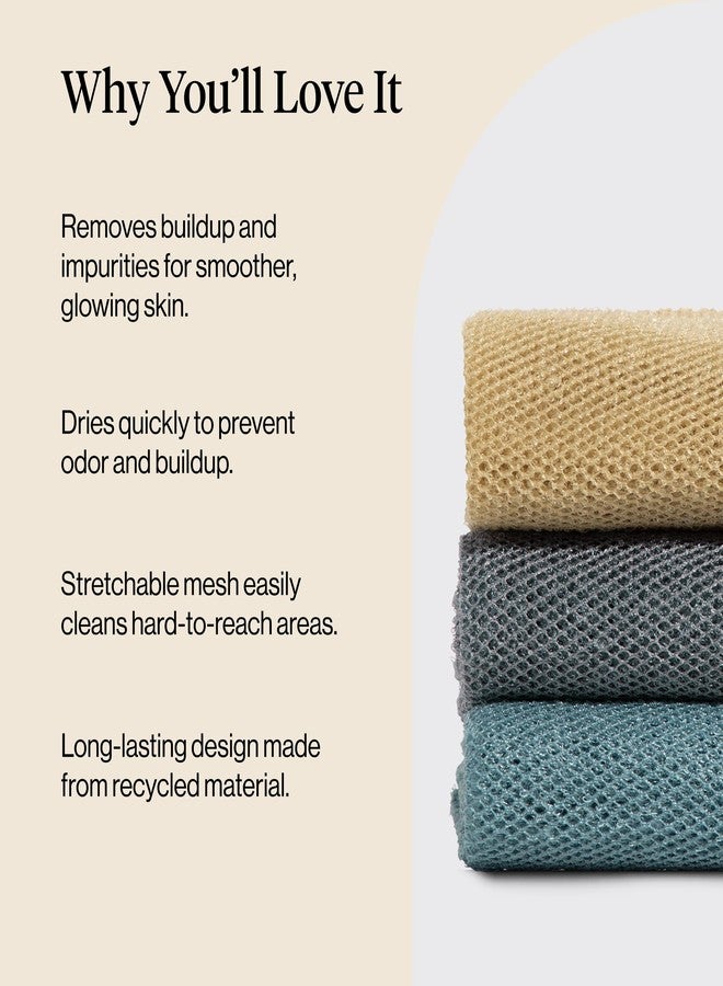 Kitsch African Net Sponge – Exfoliating Body Scrubber for Cleansing & Gentle Daily Exfoliation – Stretchable Bath Sponge for Hard-to-Reach Areas, Long-Lasting Shower Essential - Aqua Grey, 3 Pcs - Image 4