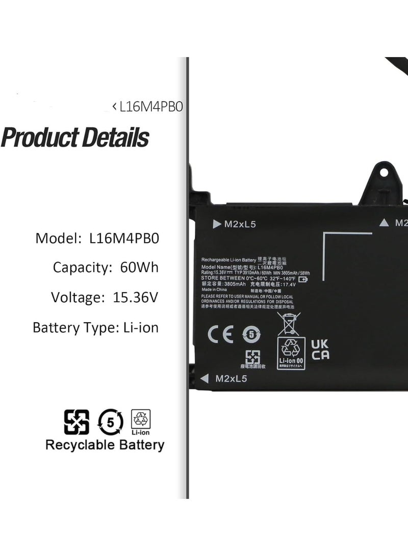 Terabyte 15.36V 60Wh/3910mAh/4-Cell L16M4PB0 L16S4TB0 5B10M33724 Laptop Battery Compatible for Lenovo Legion Y720-15IKB Series - Image 3
