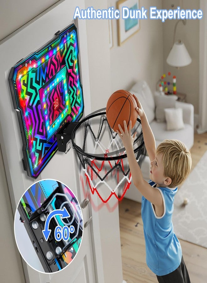 FIODAY Indoor Mini Basketball Hoop, Over The Door Basketball Hoop with LED Lights/Scoreboard/4 Balls, Upgraded Reinforced Backboard Frame, Basket Ball Toys Gift for Kids Ages 3-5-12+ Boys Girls - Image 5