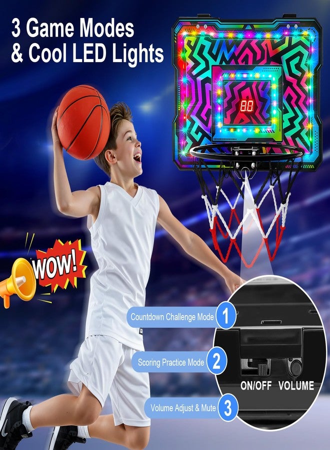 FIODAY Indoor Mini Basketball Hoop, Over The Door Basketball Hoop with LED Lights/Scoreboard/4 Balls, Upgraded Reinforced Backboard Frame, Basket Ball Toys Gift for Kids Ages 3-5-12+ Boys Girls - Image 2