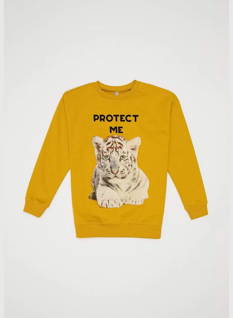 ديفاكتو Girl Knitted Regular Fit Crew Neck Sweat Shirt