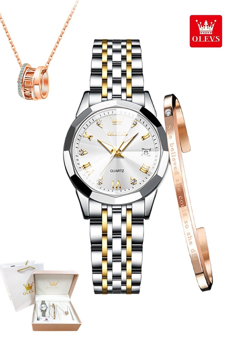 أوليفز طقم أنيق للسيدات مكون من ساعة يد وسوار وقلادة، تصميم عصري مع إضاءة ليلية وتقويم مقاوم للماء وسوار من الفولاذ المقاوم للصدأ، هدية رومانسية لعيد الحب وأعياد الميلاد، هدية يومية مع علبة فاخرة وحقيبة          询问 ChatGPT - Image 1