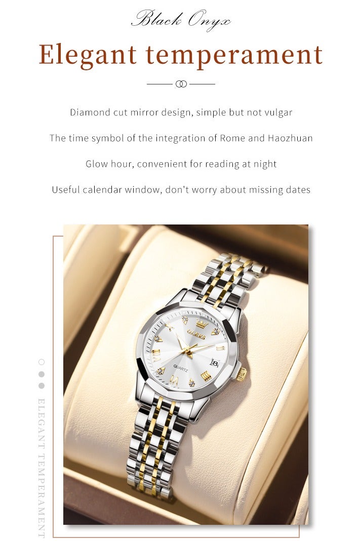 أوليفز طقم أنيق للسيدات مكون من ساعة يد وسوار وقلادة، تصميم عصري مع إضاءة ليلية وتقويم مقاوم للماء وسوار من الفولاذ المقاوم للصدأ، هدية رومانسية لعيد الحب وأعياد الميلاد، هدية يومية مع علبة فاخرة وحقيبة          询问 ChatGPT - Image 2