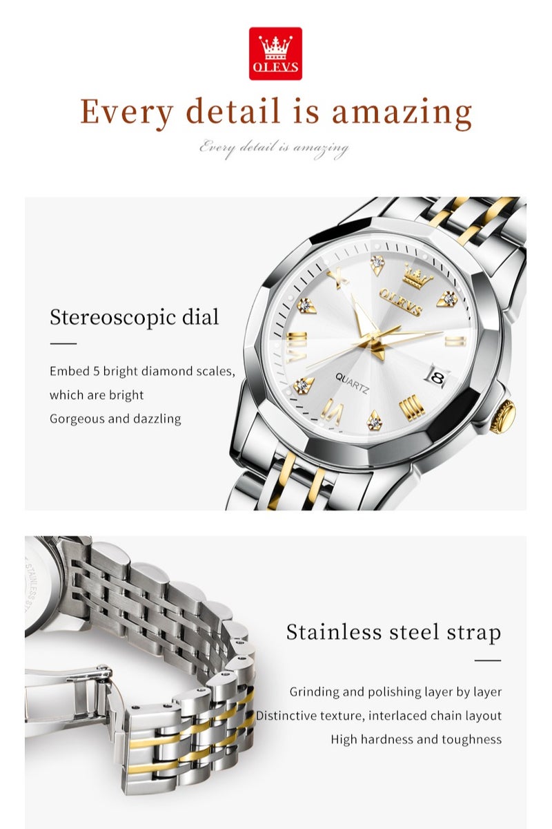 أوليفز طقم أنيق للسيدات مكون من ساعة يد وسوار وقلادة، تصميم عصري مع إضاءة ليلية وتقويم مقاوم للماء وسوار من الفولاذ المقاوم للصدأ، هدية رومانسية لعيد الحب وأعياد الميلاد، هدية يومية مع علبة فاخرة وحقيبة          询问 ChatGPT - Image 5