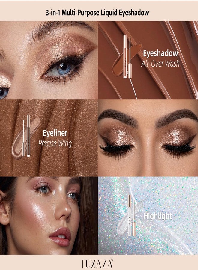 LUXAZA PRO 6PCS Neutral Liquid Eyeshadow Set - Long Lasting & Waterproof Liquid to Powder, 1 Matte & 5 Shimmer Glitter, Precision Brush Tip for Eyeliner & Highlighter, Nude Earth Tone Makeup Gift - Image 2