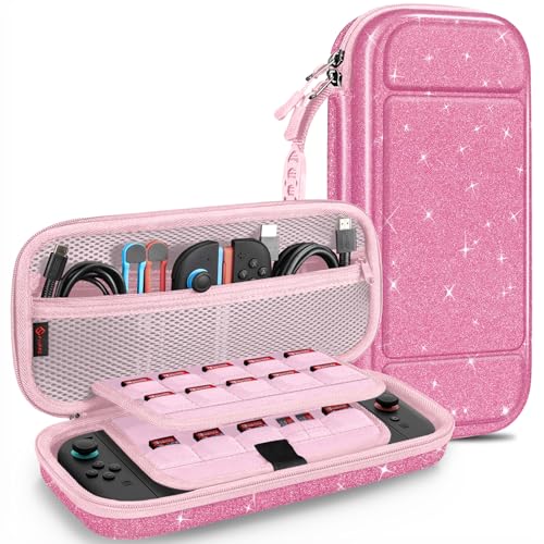 FINTIE Carrying Case for Nintendo Switch 2 (2025), Shockproof Hard Shell Switch 2 Case, Protective Cover Travel Bag with 19 Game Card & 2 Micro SD Card Slots & Inner Pocket, Glittering Pink - Image 1