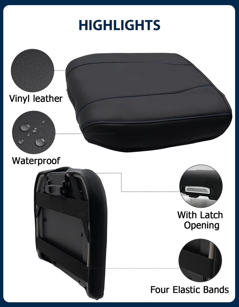 Eaglecover Center Console Armrest Cover for Chevy Silverado 1500 Accessories & GMC Sierra 2019-2026, Yukon & Tahoe & Suburban 2021-2026, Bucket Seat, Vinyl Armrest Middle Console Cover, Black-Blue Stitch - Image 5