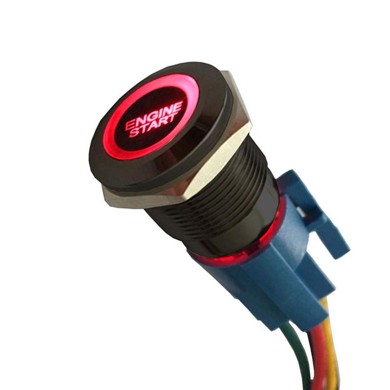ESUPPORT Black Shell 12V Momentary Car Vehicle Red LED Light Push Button Stainless Steel Metal Switch Socket Plug Wire 19mm Engine Start - Image 3
