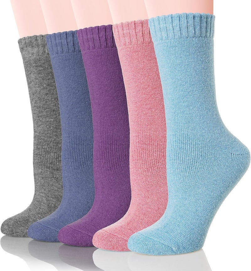 Wool Socks for Women Merino Wool Boot Hiking Thick Thermal Warm Winter Crew Cushion Cozy Work Socks 5 Pairs