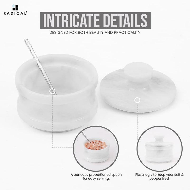 Radicaln Marble Salt Cellar with Lid 3.5" Inch White Salt Box, Seasoning Container & Spice Jars, Stone Salt Holder for Counter, Spice Jar - Image 5