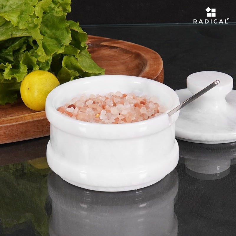 Radicaln Marble Salt Cellar with Lid 3.5" Inch White Salt Box, Seasoning Container & Spice Jars, Stone Salt Holder for Counter, Spice Jar - Image 4
