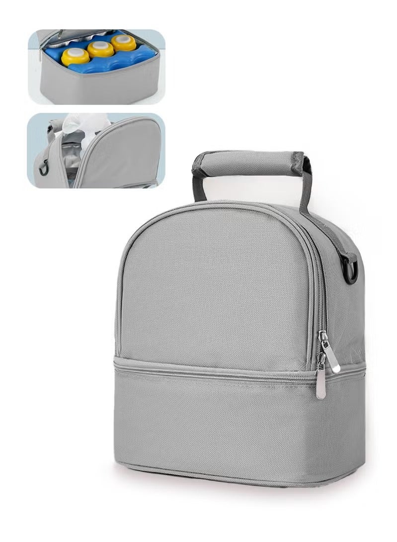 RAKAY Breastmilk Cooler Bag Portable Double Layer Moistureproof Baby Bottle Cooler for Travel Nursing Mom Daycare Work Picnic Gray - Image 1
