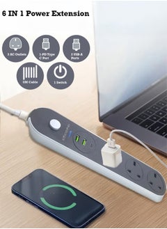 Generic Power Strips Extension Cord,3 Sockets Universal Plug Adapter with 5Meter Bold Extension Cable With 2USB Ports And 1PD Type-C,Power Extension Board,Extension Cable,Extension Socket For Home,Office,Kitchen ,Travel And More (Black) ((5Meter))  - Image 4