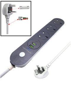 Generic Power Strips Extension Cord,3 Sockets Universal Plug Adapter with 5Meter Bold Extension Cable With 2USB Ports And 1PD Type-C,Power Extension Board,Extension Cable,Extension Socket For Home,Office,Kitchen ,Travel And More (Black) ((5Meter))  - Image 1