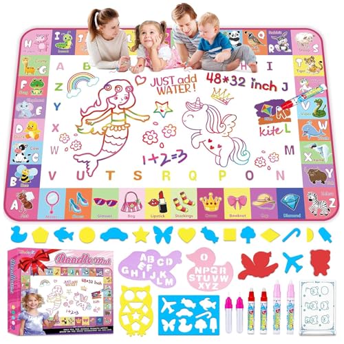 Wedopro Toddlers Toys Water Doodle Mat 48 X 32 Inch Large Mess Free Coloring Drawing Mat Instant Drying Kids Educational Toys for Girls Age 35 Home Activities BirthdayChristmas Gifts for Girls Boys - Image 1