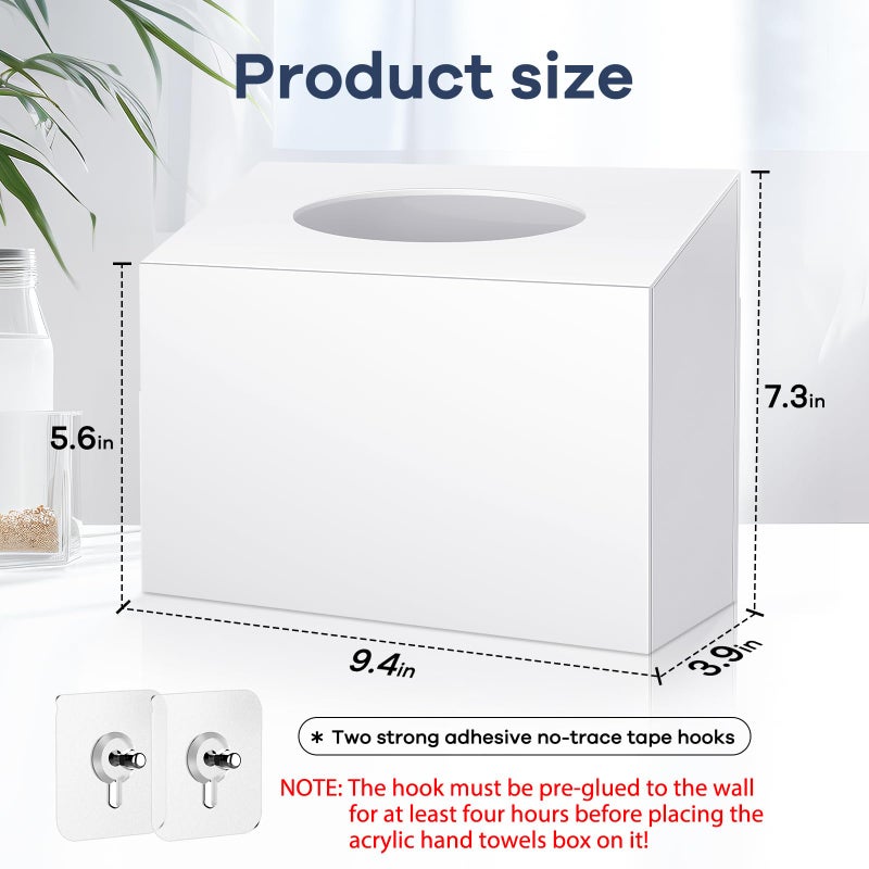 TAINESS Acrylic Hand Towel Box Cover Compatible with Kleenex Disposable Hand Towels Wall-Mounted Paper Towel Dispenser Suitable for Tabletop, Bathroom, Car, and Office Use Valentine's Day Gifts (White) - Image 2