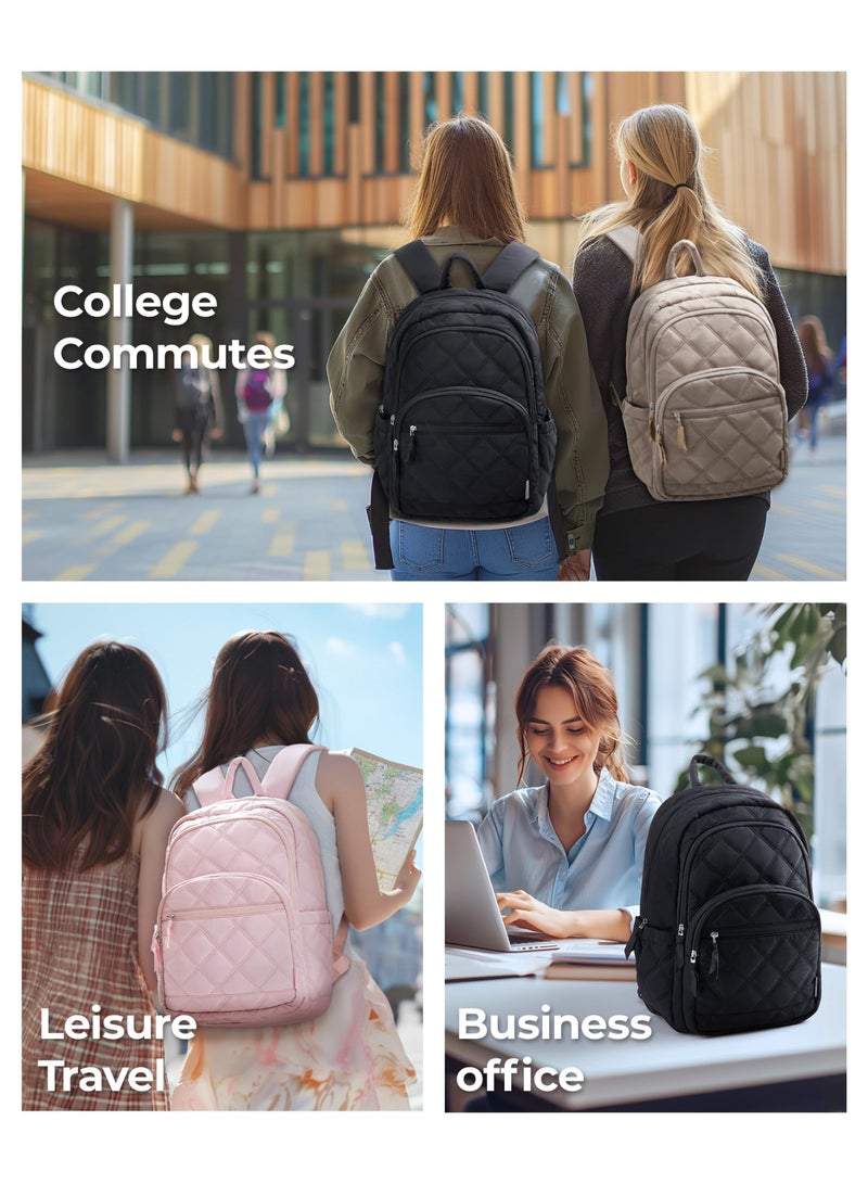 Women's Quilted Laptop Backpack, 15.6-inch, Waterproof, Black for College  Travel - Image 2