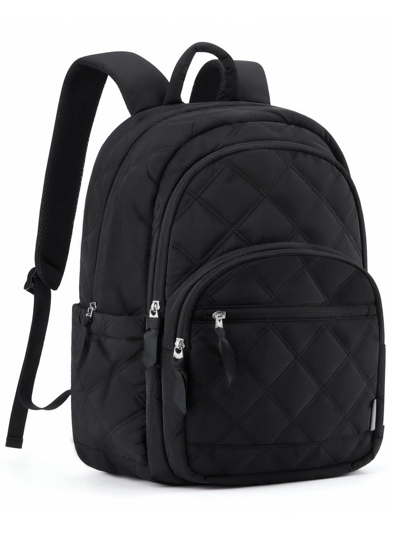 Women's Quilted Laptop Backpack, 15.6-inch, Waterproof, Black for College  Travel - Image 1