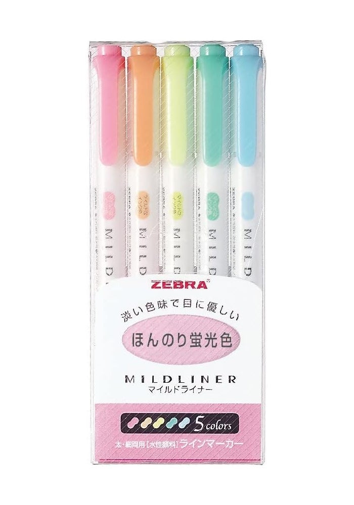 Zebra Mildliner Double Sided Highlighter Set - 5 Pastel Colors (WKT7-5C)