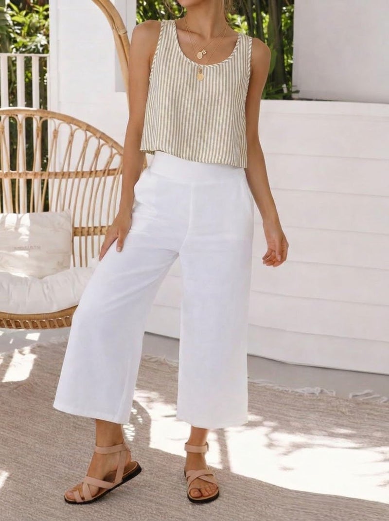 IDEALSANXUN Striped Shirt Women 2026 Spring Summer Scoop Neck Cropped Blouses Sleeveless Shirts Vest Cute Tank Top, Striped Brown, M - Image 4