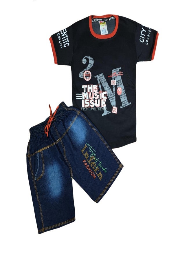 RIZZQ Kids Dress | Printed Round Neck Half Sleeve T-shirt and short Pant Clothing Set for Baby Boys-Music (Black, 0-1 Year) - Image 3