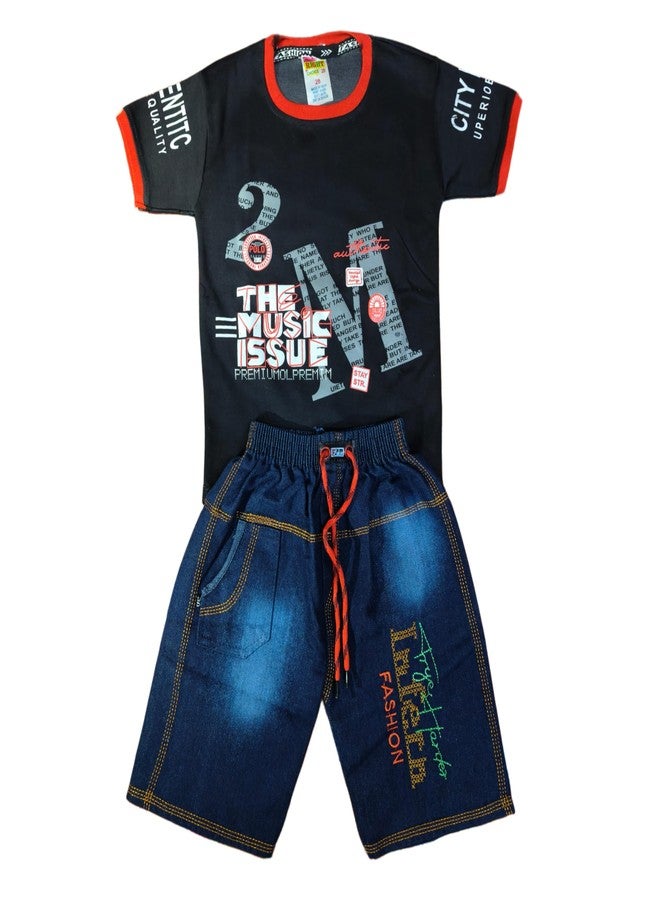 RIZZQ Kids Dress | Printed Round Neck Half Sleeve T-shirt and short Pant Clothing Set for Baby Boys-Music (Black, 0-1 Year) - Image 2