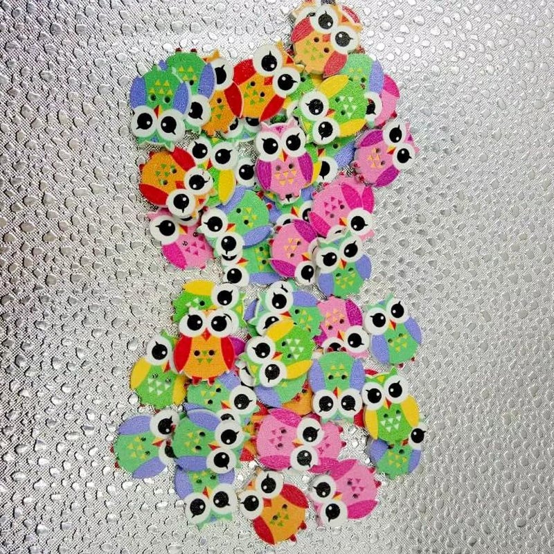 klarako Wooden Animal Button 100Pcs Owl Sewing Buttons Scrapbooking DIY Craft (Mixed Color) - Image 3