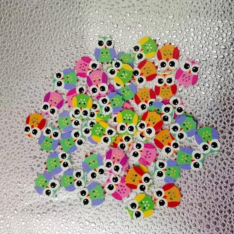 klarako Wooden Animal Button 100Pcs Owl Sewing Buttons Scrapbooking DIY Craft (Mixed Color) - Image 2