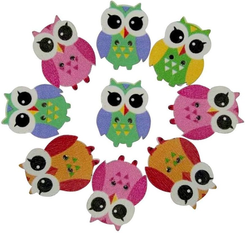 klarako Wooden Animal Button 100Pcs Owl Sewing Buttons Scrapbooking DIY Craft (Mixed Color) - Image 1