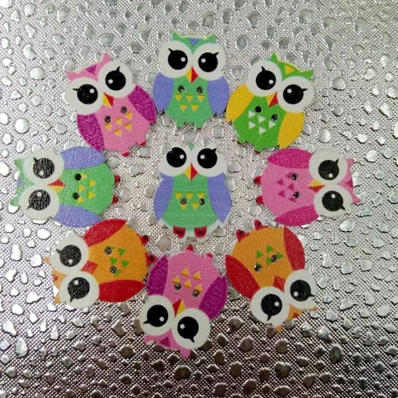 klarako Wooden Animal Button 100Pcs Owl Sewing Buttons Scrapbooking DIY Craft (Mixed Color) - Image 5