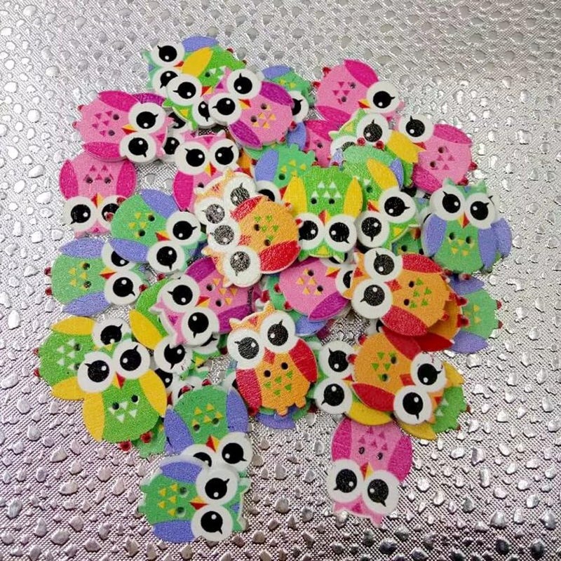klarako Wooden Animal Button 100Pcs Owl Sewing Buttons Scrapbooking DIY Craft (Mixed Color) - Image 4