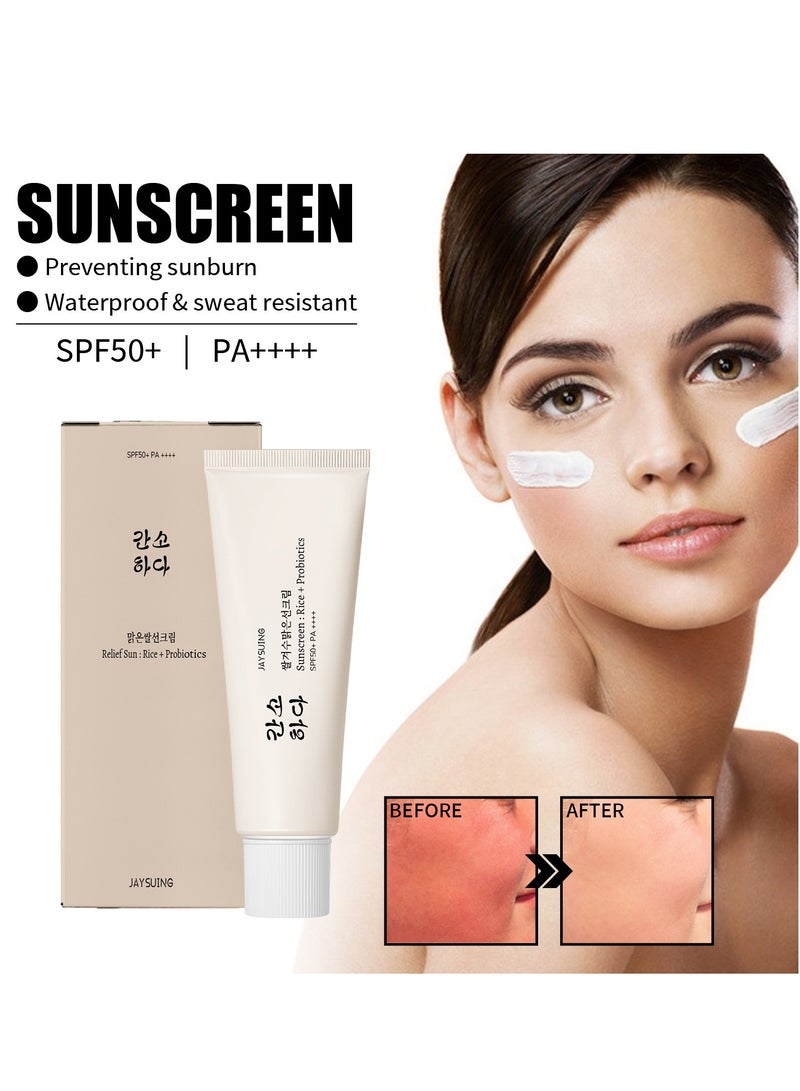 JAYSUING Relief Sun Sunscreen SPF50+ PA++++ – Rice & Probiotics Face Sun Cream, Lightweight, Moisturizing, Brightening & UV Protection – 50ml - Image 1