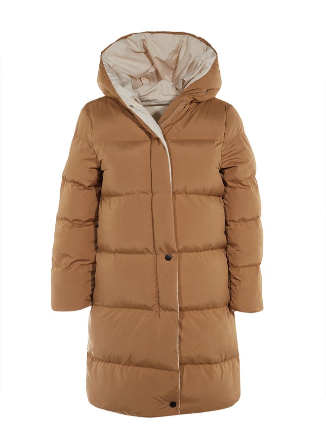 trendyol جاكيت بوفير طويل مزدوج الجوانب بغطاء رأس مقاوم للماء بلون بني-إكرu - Image 5