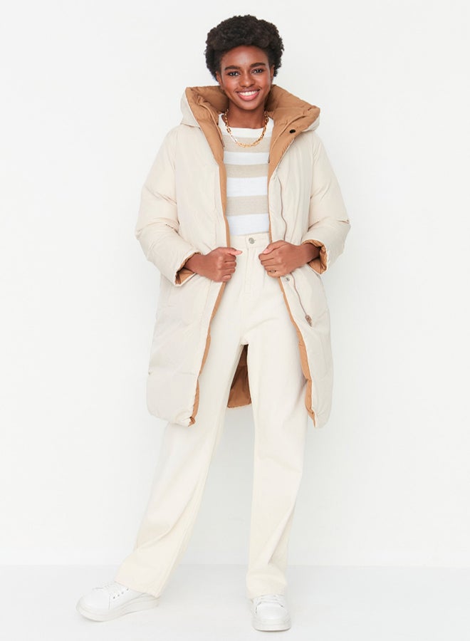 trendyol جاكيت بوفير طويل مزدوج الجوانب بغطاء رأس مقاوم للماء بلون بني-إكرu - Image 2