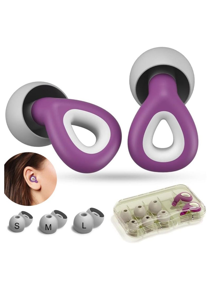 PYC - Noise Cancelling Earplugs, Ear Plugs For Sleeping Noise Cancelling, Painless Sensation And Not Easily Detached Reusable Silicone Earplugs For Sleep Snoring Noise Reduction Travel (Purple) - Image 1