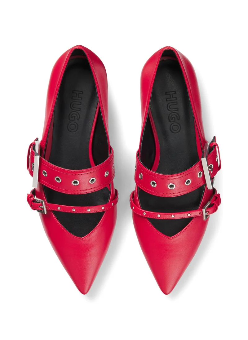 HUGO Nappa-leather ballerina pumps with buckled straps