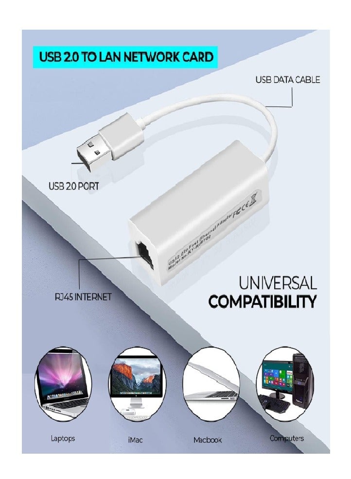 USB 2.0 Ethernet Network Adapter extender to fire internet for PC, Laptop, TV, Apple MacBook, Printer, Converter, LAN RJ45 Cable, and Powerline Socket Switch Port Plug wireless wifi router booster t - Image 2