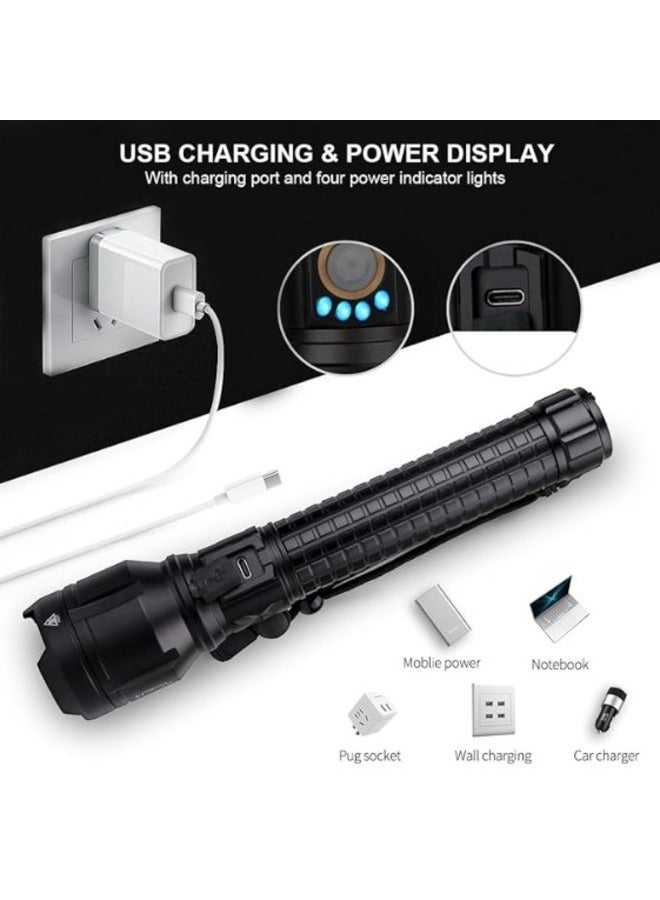 P90 Zoomable High Lumens LED Flashlights Super Bright Waterproof Torch Flashlight with Batteries Included - Image 4