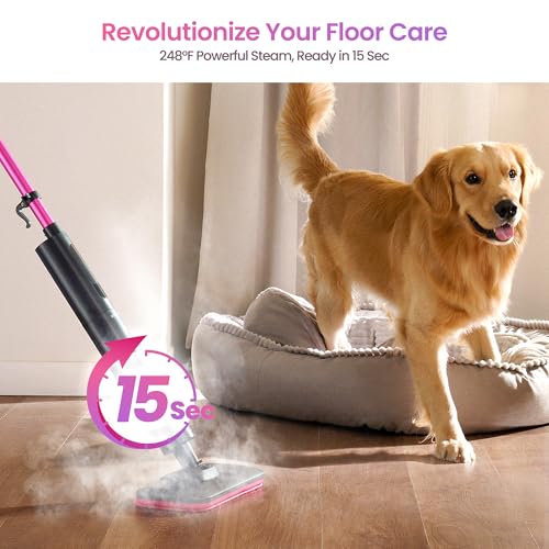Schenley Steam Mop Cleaner Powerful - 15s Fast Heat-Up, Chemical-Free for Hardwood/Tile/Laminate & Floors/Walls, Washable Pads, 3 Modes for Carpet, Lightweight, Self-Standing, Sleek Design - Image 2