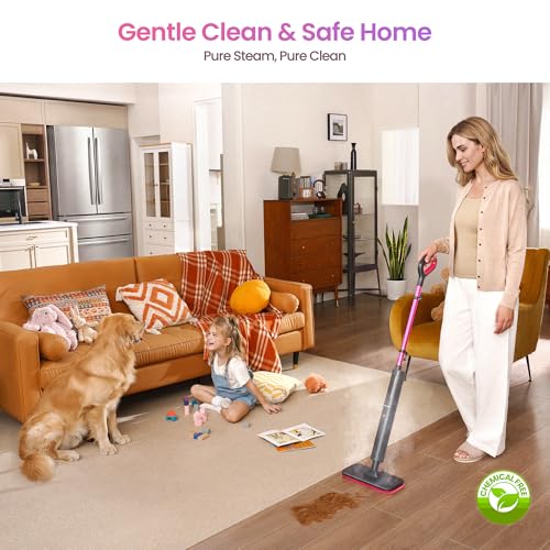 Schenley Steam Mop Cleaner Powerful - 15s Fast Heat-Up, Chemical-Free for Hardwood/Tile/Laminate & Floors/Walls, Washable Pads, 3 Modes for Carpet, Lightweight, Self-Standing, Sleek Design - Image 4