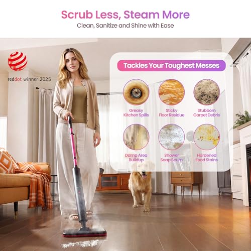 Schenley Steam Mop Cleaner Powerful - 15s Fast Heat-Up, Chemical-Free for Hardwood/Tile/Laminate & Floors/Walls, Washable Pads, 3 Modes for Carpet, Lightweight, Self-Standing, Sleek Design - Image 3