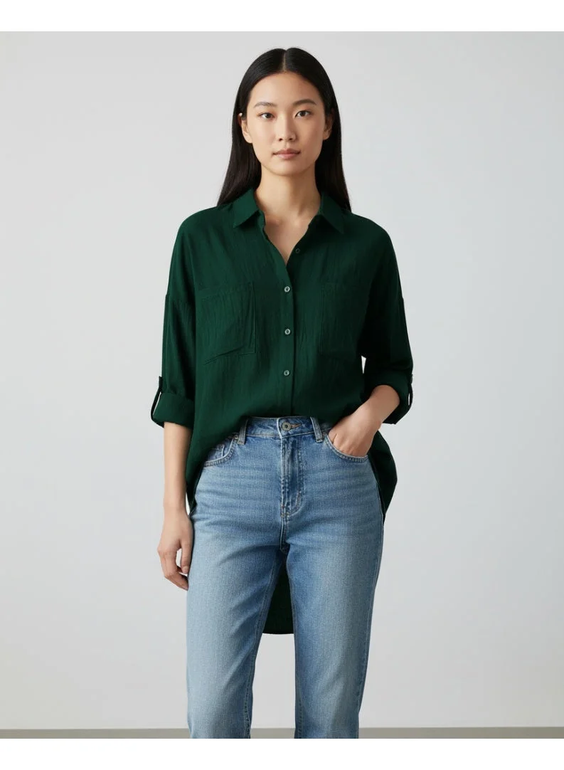 أوجيدر قميص طويل أخضر داكن فضفاض