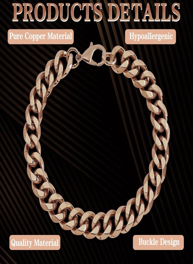 CYUXING Pure Copper Bracelet for Men, Jewelry Gift Solid Copper Link Comfortable Wear Fashionable 8.5in Chain Valentine's Day Men Women Buckle Design Accessories Rose Gold - Image 3
