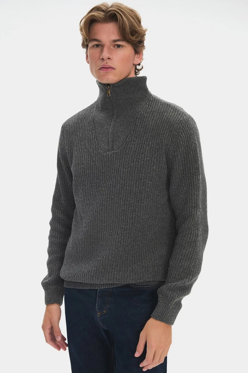 جون Men's Regular Fit Turtleneck Zippered Knitwear Sweater