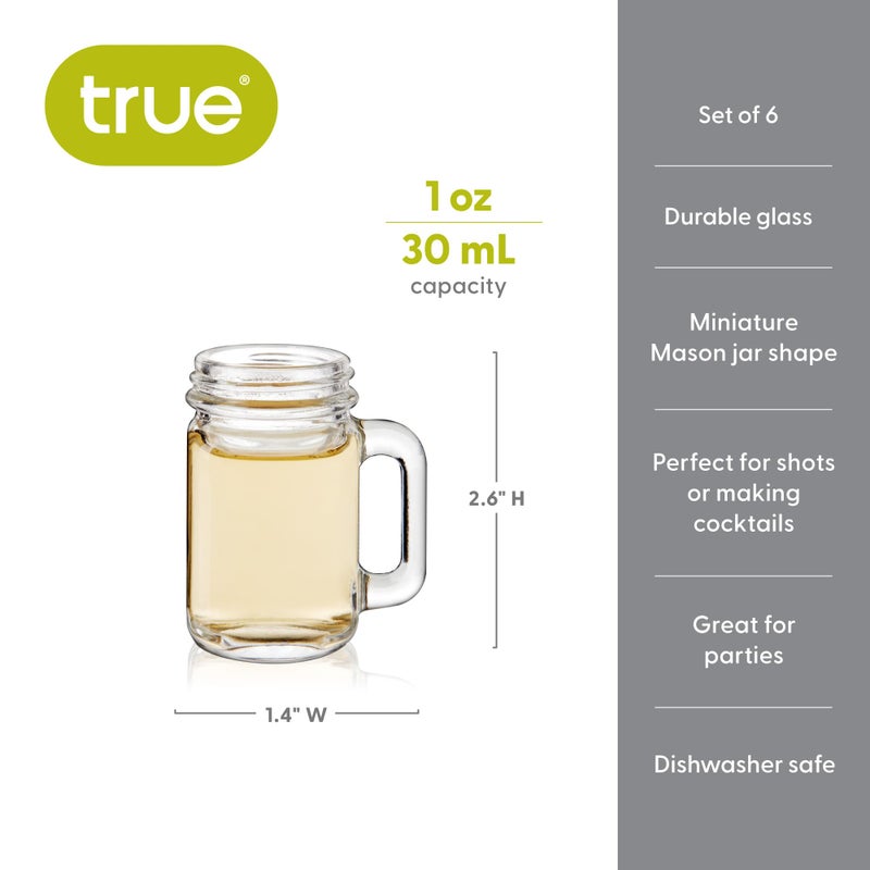 True Mason Jar Shot glasses, Reusable Mini Mason Jar shaped shot glasses with Handles, Party shot cups, Set of 6, 1 oz. - Image 3