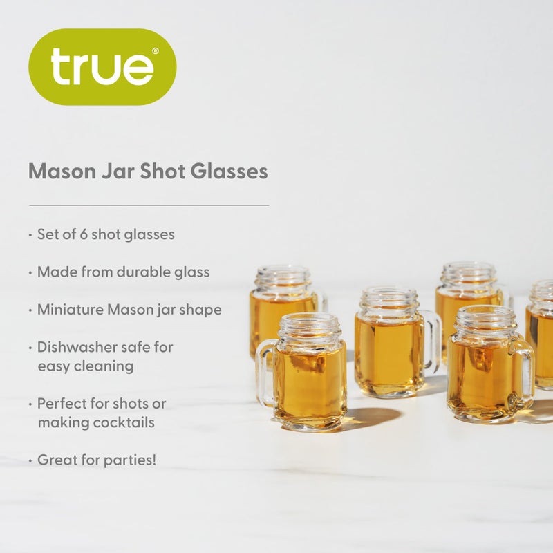 True Mason Jar Shot glasses, Reusable Mini Mason Jar shaped shot glasses with Handles, Party shot cups, Set of 6, 1 oz. - Image 2