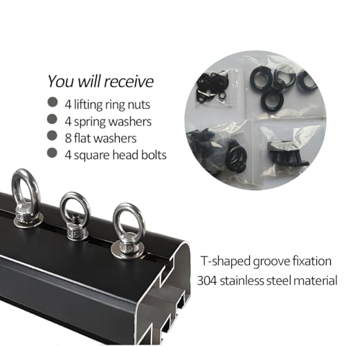 BESULEN 4 Sets T Track Mount Tie Down Anchor for Roof Rack, M8 Stainless Steel Heavy Duty T Bolt Eye Nut Tie Down Rings, Roof Rack Anchoring Kit for Holding Bungee Cord Rope, Universal Fit - Image 4